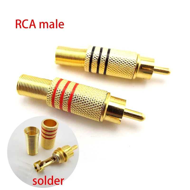 

6 шт./лот, 3 пары позолоченных штекеров RCA, штекер, аудио-и видеоразъем, переходники, тип припоя для кабеля RCA