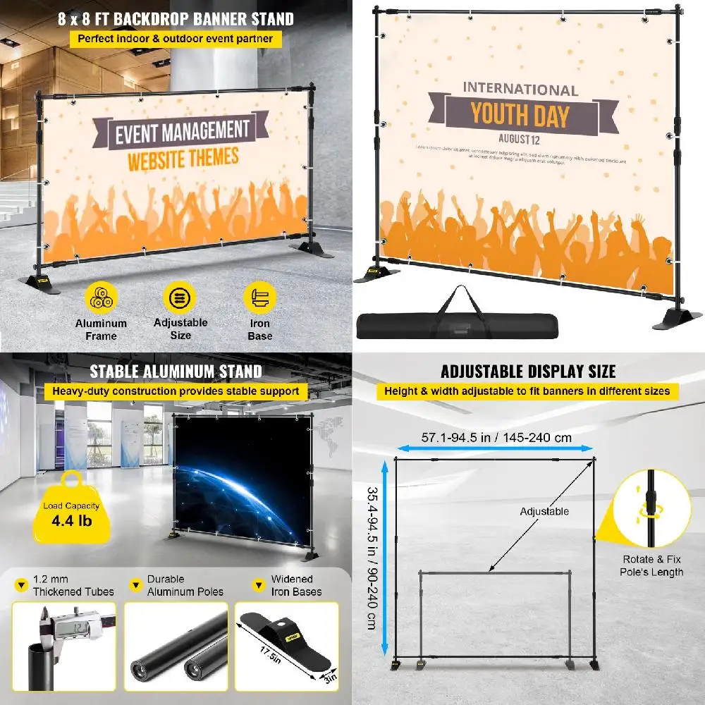 Lightweight 8ft Adjustable Portable Display Banner Stand Backdrop for Photography, Trade Show and Exhibition - Durable, Sturdy &
Lightweight 8ft Adjustable Portable Display Banner Stand Backdrop for Photography, Trade Show and Exhibition - Durable, Sturdy &