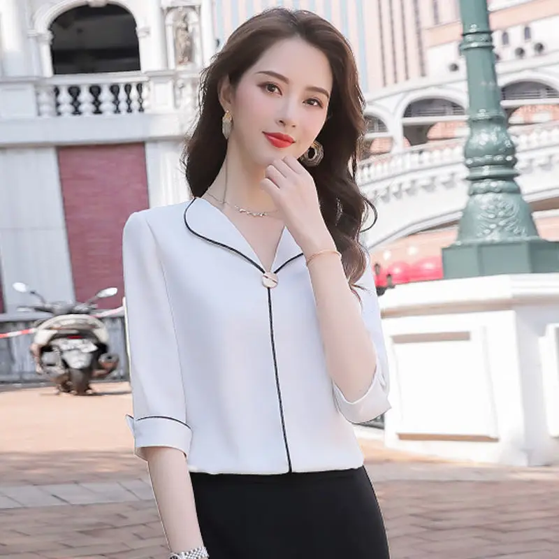 White Office Shirts Blusas Women's Spring and Summer New Fashion Chiffon V-neck Occupation Half Sleeve Blouse Tops
White Office Shirts Blusas Women's Spring and Summer New Fashion Chiffon V-neck Occupation Half Sleeve Blouse Tops
