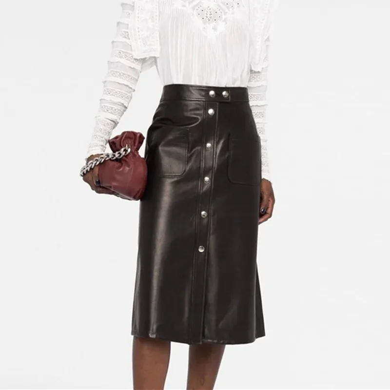 Autumn Winter Faux Leather Skirt Midi Women Office Slim PU A-line Black Button Pocket High Waist Hip Skirts Female Gothic
Autumn Winter Faux Leather Skirt Midi Women Office Slim PU A-line Black Button Pocket High Waist Hip Skirts Female Gothic