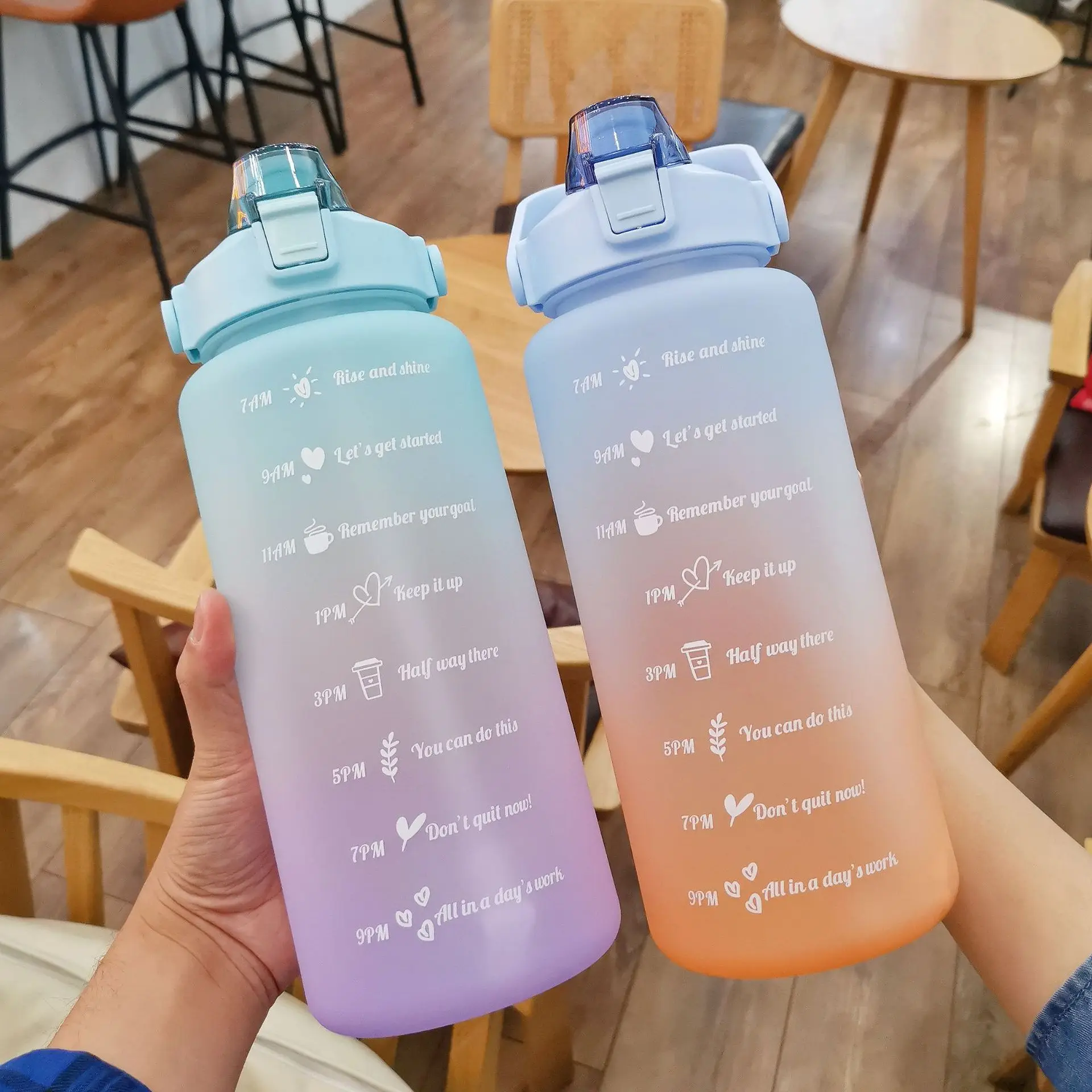 

2L Water Bottle With Time Marker For Girl Fitness Jugs Large Capacity Portable Sports Gym Big Drink Bottle With Straw BPA Free