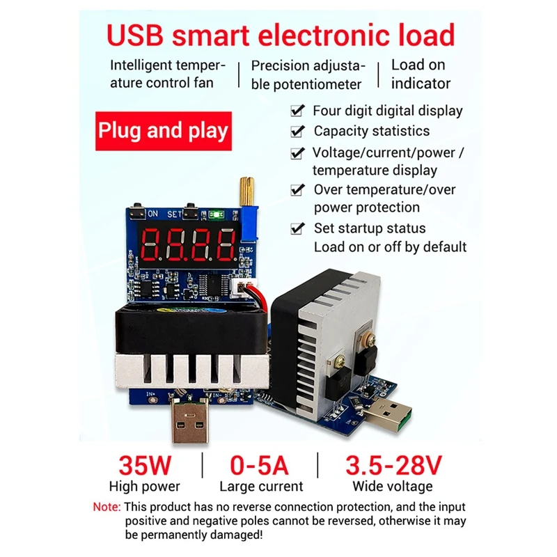 

BMDT-35W Electronic Test Load Resistor USB Interface Battery Discharge Capacity Tester With Fan Adjustable Module ZK-EL35