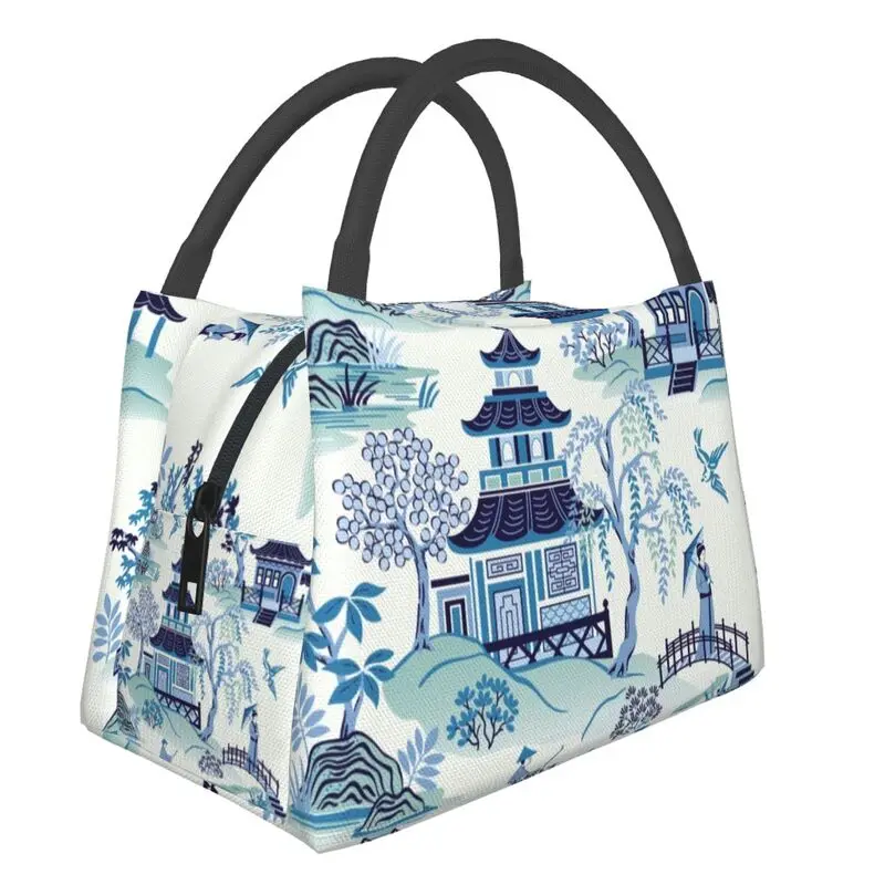 Chinoiserie Pagoda Blue Antique Willow Ware Insulated Lunch Bags for Women Oriental Style Portable Thermal Cooler Food Lunch Box
Chinoiserie Pagoda Blue Antique Willow Ware Insulated Lunch Bags for Women Oriental Style Portable Thermal Cooler Food Lunch Box
