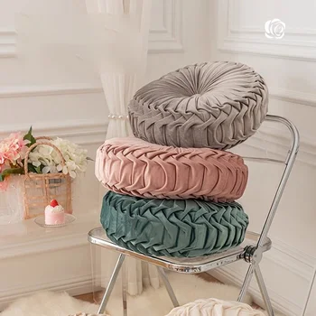 Solid Color Throw Pillow for Couch Decorative 3D Pumpkin Vehicle Wheel Round Velvet Cushion for Sofa Bed Floor Coussin Canapé