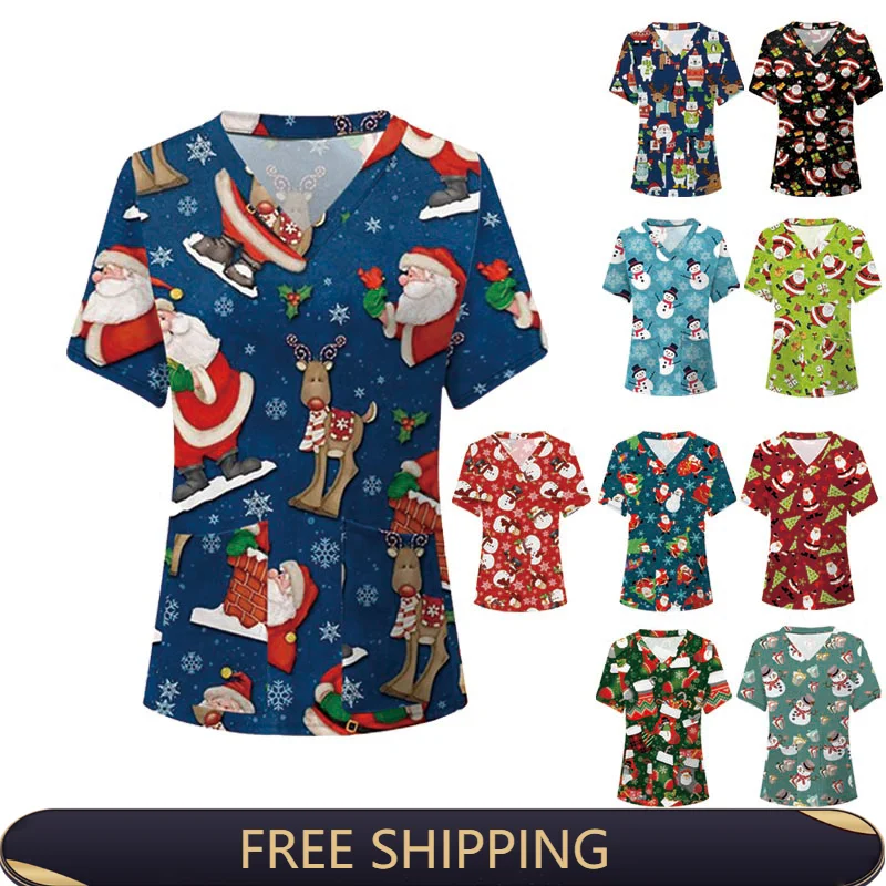 Christmas Nursing Scrubs T-Shirt Tops Casual Short Sleeve V-neck Pocket Women Men Scrubs Uniforms Women Nursing Clothing S-2xl
Christmas Nursing Scrubs T-Shirt Tops Casual Short Sleeve V-neck Pocket Women Men Scrubs Uniforms Women Nursing Clothing S-2xl