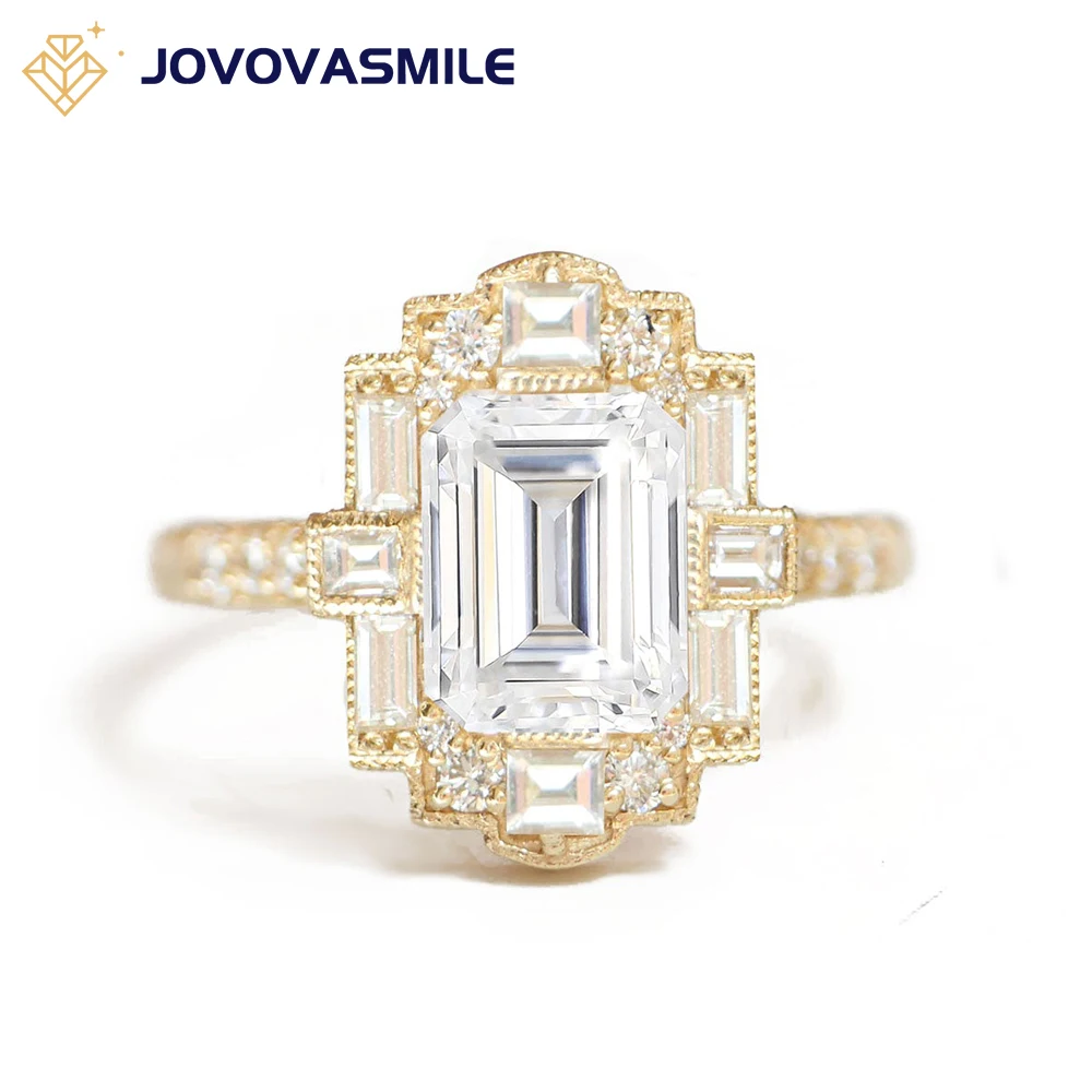 

JOVOVASMILE 14k Yellow Gold Moissanite Wedding Ring Forever Vvs1 D Color Colorless 1.5 Carat Emerald Cut Six Baguette-Cut