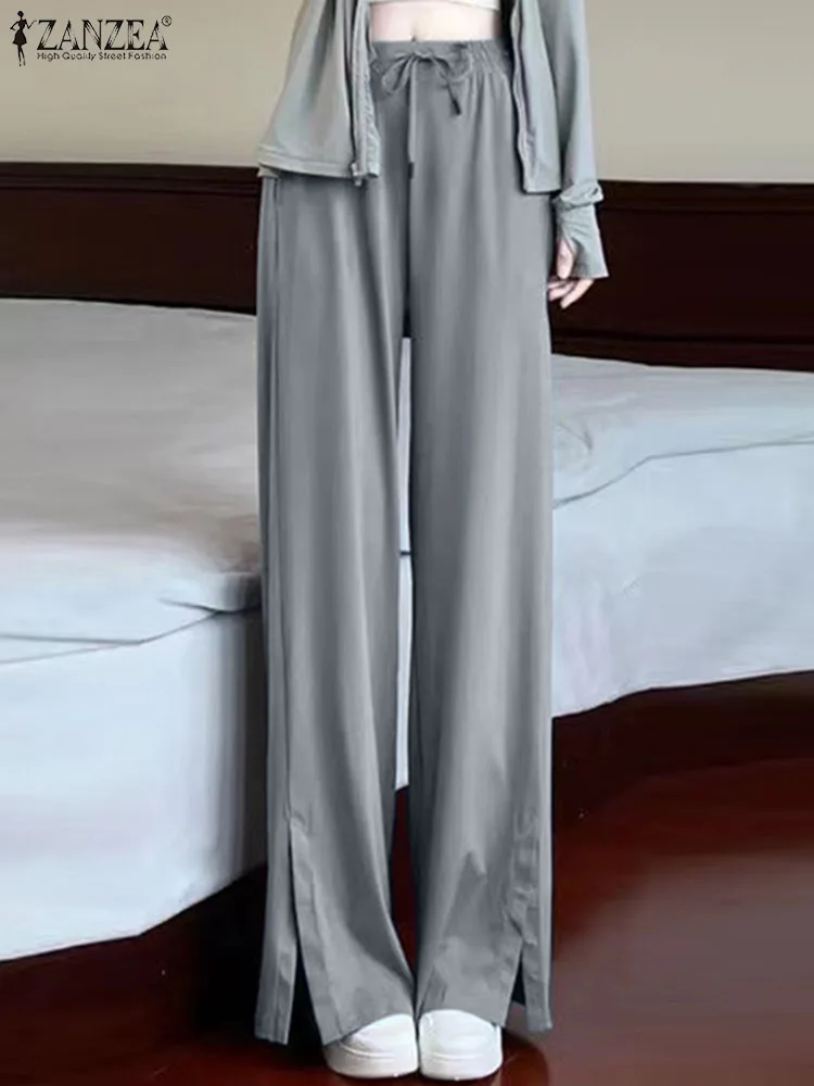 ZANZEA Casual Loose Slit Hem Straight Pants Chic Streetwear High Waist Korean Fashion Pantalon Women Drawstring Long Trousers 
ZANZEA Casual Loose Slit Hem Straight Pants Chic Streetwear High Waist Korean Fashion Pantalon Women Drawstring Long Trousers