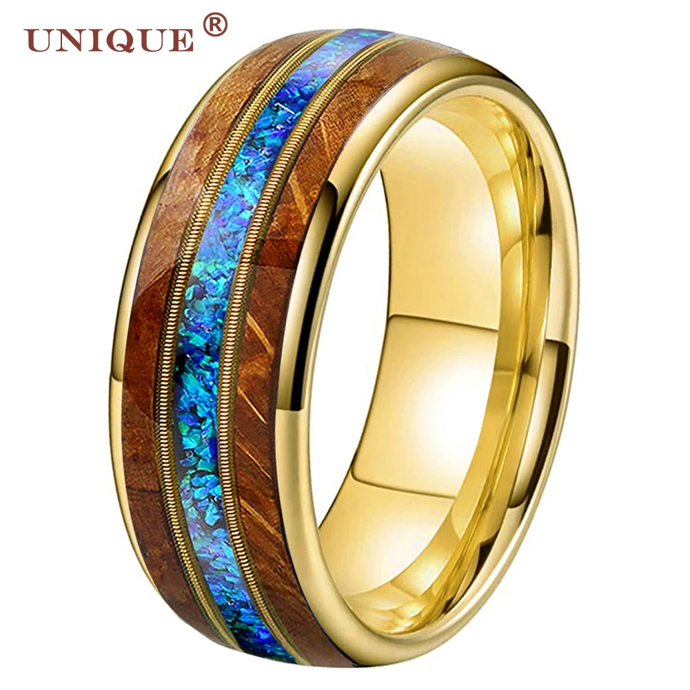 Unique Jewel 8mm Gold/Rose Custom Engraving Tungsten Carbide Ring Blue Green Opal Whiskey Barrel Wood Inlay Wedding Band Couple
Unique Jewel 8mm Gold/Rose Custom Engraving Tungsten Carbide Ring Blue Green Opal Whiskey Barrel Wood Inlay Wedding Band Couple