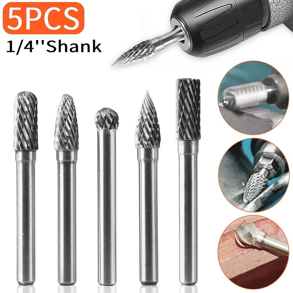 5pcs Carbide Burr Set 1/4" Shank Milling Cutter Rotary Tool Burr Carving Burr Bits For Wood Stone Carving Steel Metal Working
5pcs Carbide Burr Set 1/4" Shank Milling Cutter Rotary Tool Burr Carving Burr Bits For Wood Stone Carving Steel Metal Working