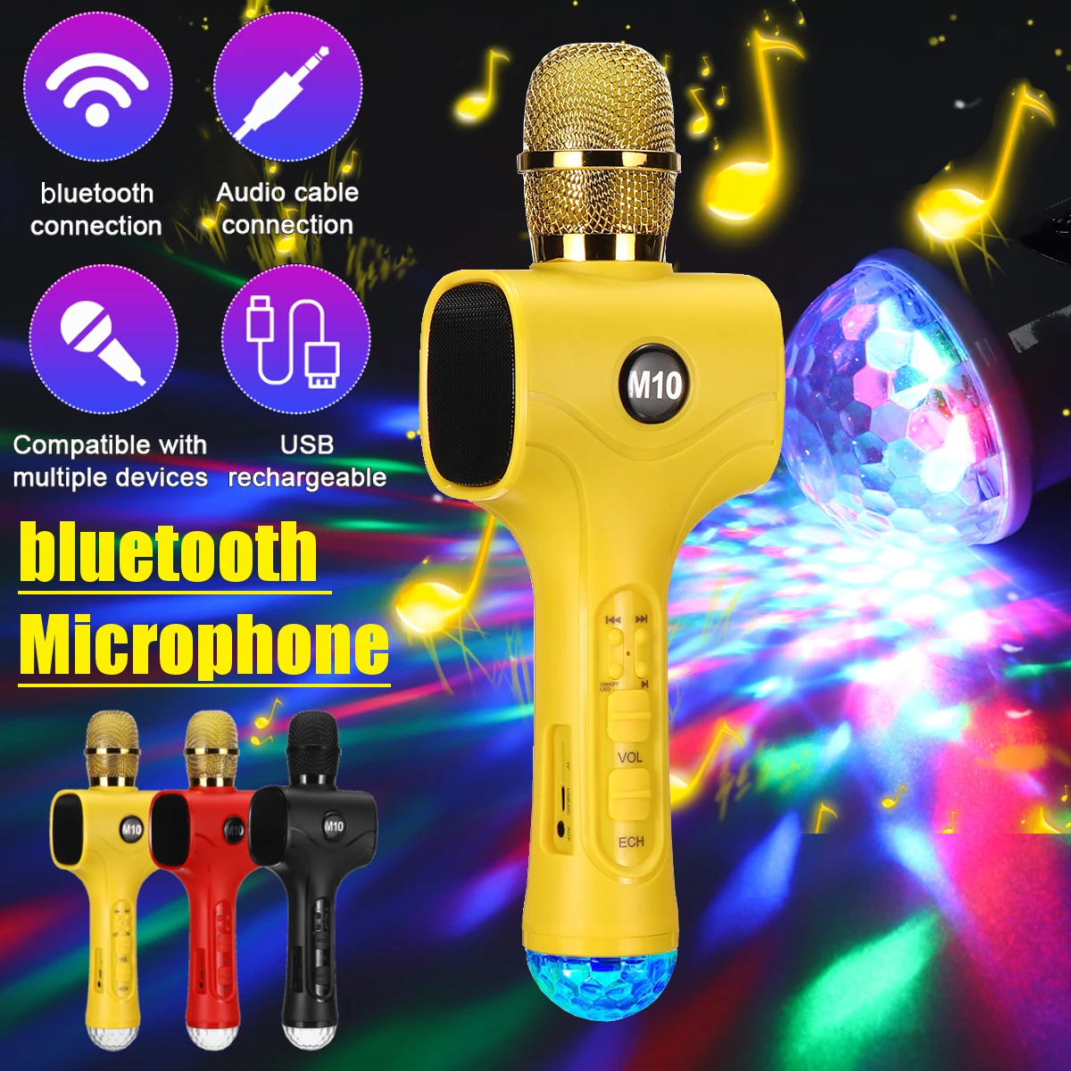 

Wireless Bluetooth Microphone 13W*2 HIFI Stereo Speaker TF Card AUX-In Luminous 2600mAh Karaoke Mic Recorder KTV Singing Player