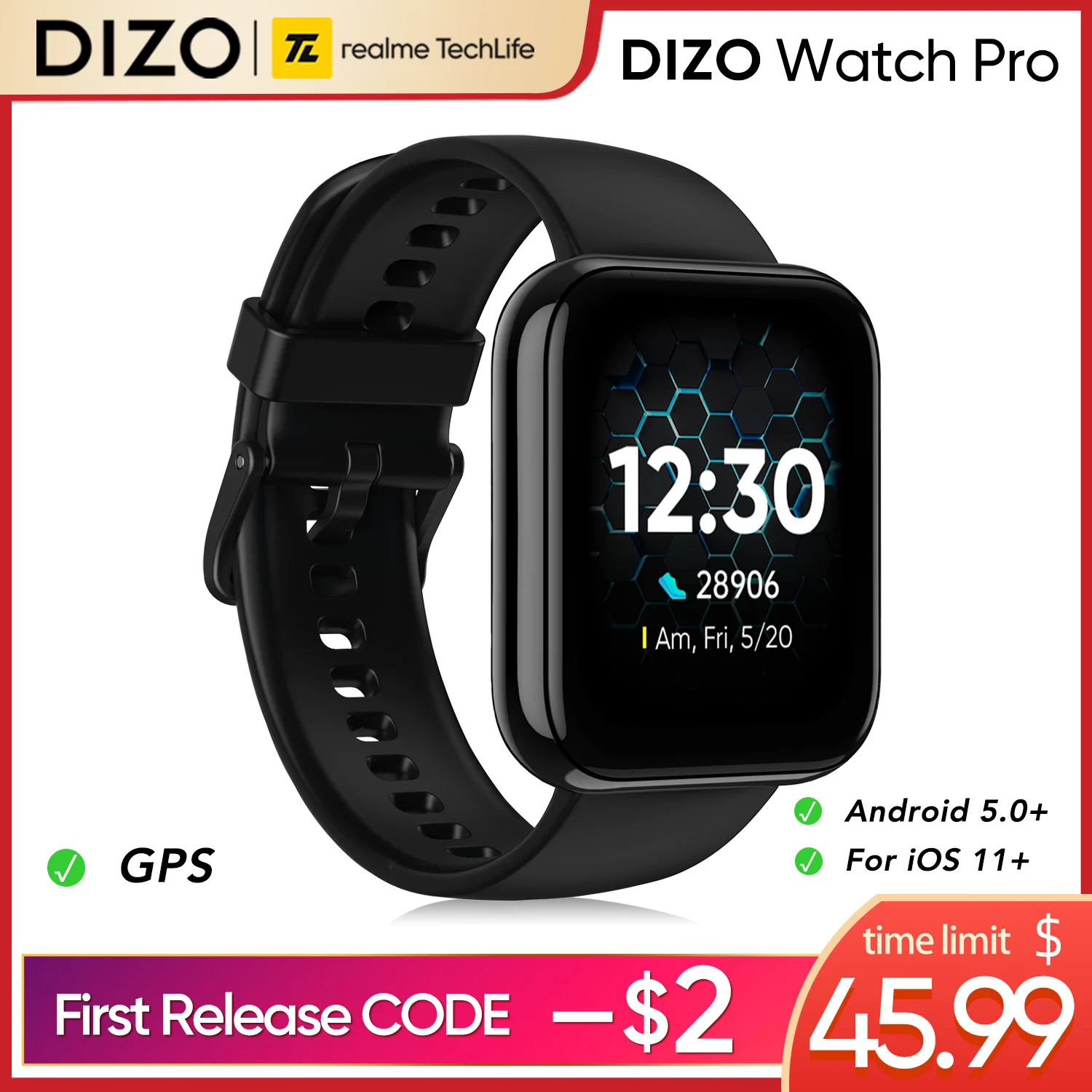 realme DIZO Watch Pro Smart Watch 1.75" High-res Full Touch Screen GPS+GLONASS Precise Positioning SpO2 & Heart Rate Monitor
realme DIZO Watch Pro Smart Watch 1.75" High-res Full Touch Screen GPS+GLONASS Precise Positioning SpO2 & Heart Rate Monitor