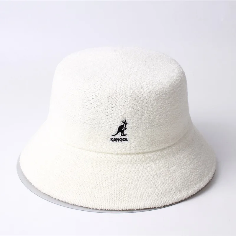 

2023 New Korean Version of the Kangaroo Classic Embroidery Kangol Towel Mesh Fisherman Hat Flat-top Basin Hat Fisherman Hats