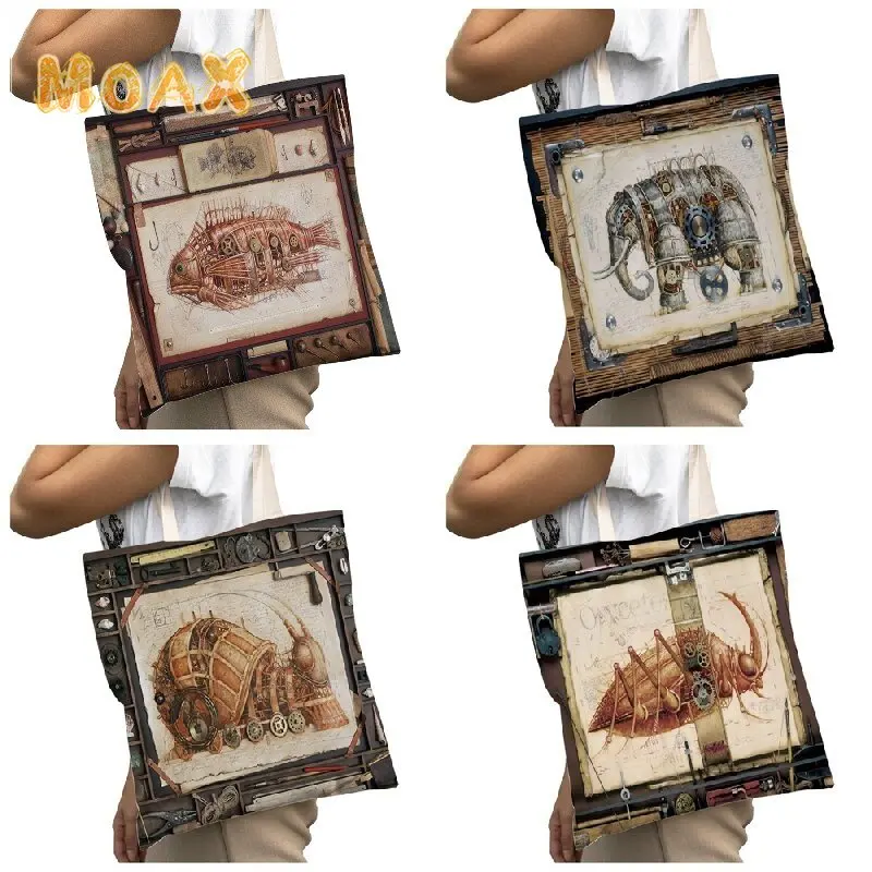 Mechanical Animal Shoulder Bag Women Cartoon Steampunk Fish Shopping Bags Canvas Casual Handbags Eco Reusable Foldable Tote Bags
Mechanical Animal Shoulder Bag Women Cartoon Steampunk Fish Shopping Bags Canvas Casual Handbags Eco Reusable Foldable Tote Bags