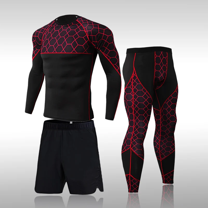 

Men's Running Set Gym Jogging Long Sleeve Trousers Shorts Compression Fitness MMA Rashgard Male Quick-drying Tights Track Suit