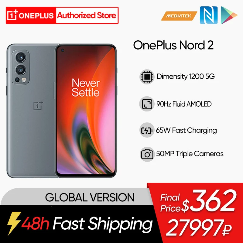 OnePlus Nord 2 5G Global Version Smartphone 6.43" 90Hz Fluid AMOLED Dimensity 1200-AI 50MP AI Camera Warp Charge 65W 4500mAh NFC
OnePlus Nord 2 5G Global Version Smartphone 6.43" 90Hz Fluid AMOLED Dimensity 1200-AI 50MP AI Camera Warp Charge 65W 4500mAh NFC