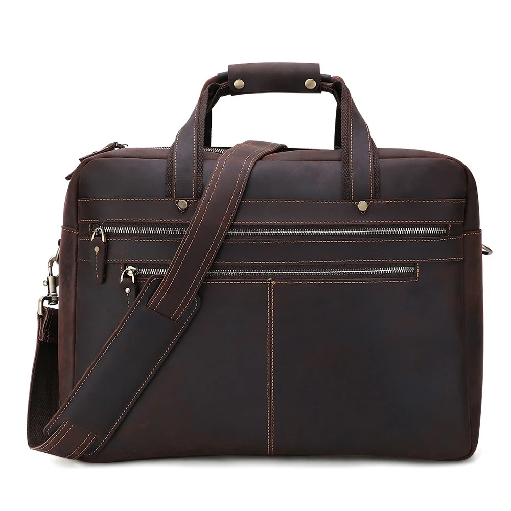 

Genuine Leather Briefcase Crazy Horse Leather 15.6"17" Laptop Handbag Briefcases Male Retro Messenger Bag Men's Travel Bag