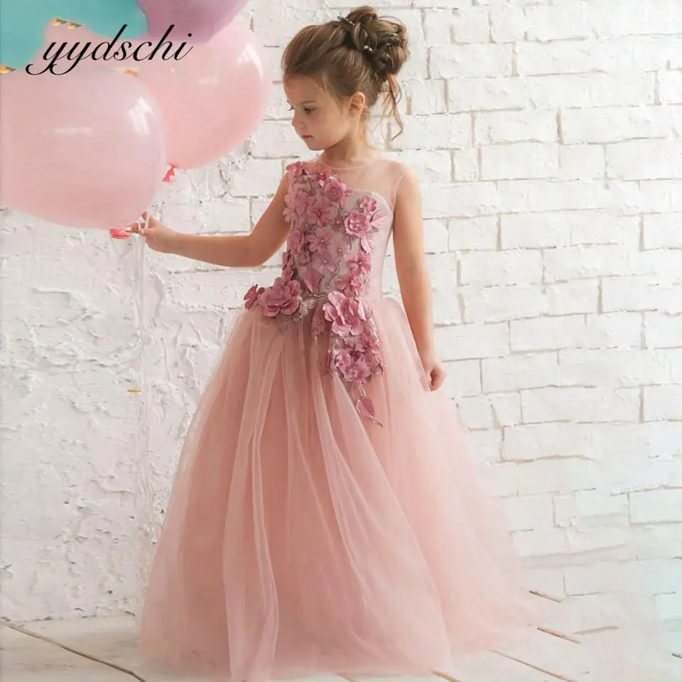 

2022 розовые платья для девочек с цветами, платье принцессы без рукавов, пышное Тюлевое милое платье для девочки на свадьбу, вечеринку, платье для первого причастия