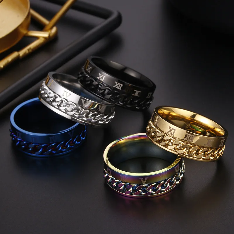 Stainless steel character Roman digital titanium steel ring rotary chain pressure relief jewelry factory wholesale
Stainless steel character Roman digital titanium steel ring rotary chain pressure relief jewelry factory wholesale