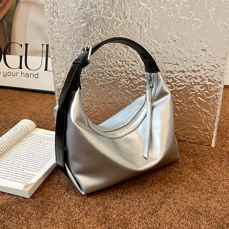 

Sliver Single Shoulder Bag For Women 2023 Fashion Underarm Shopper Handbag Purse Female Adjustable Strap Crossbody Bag Hobo