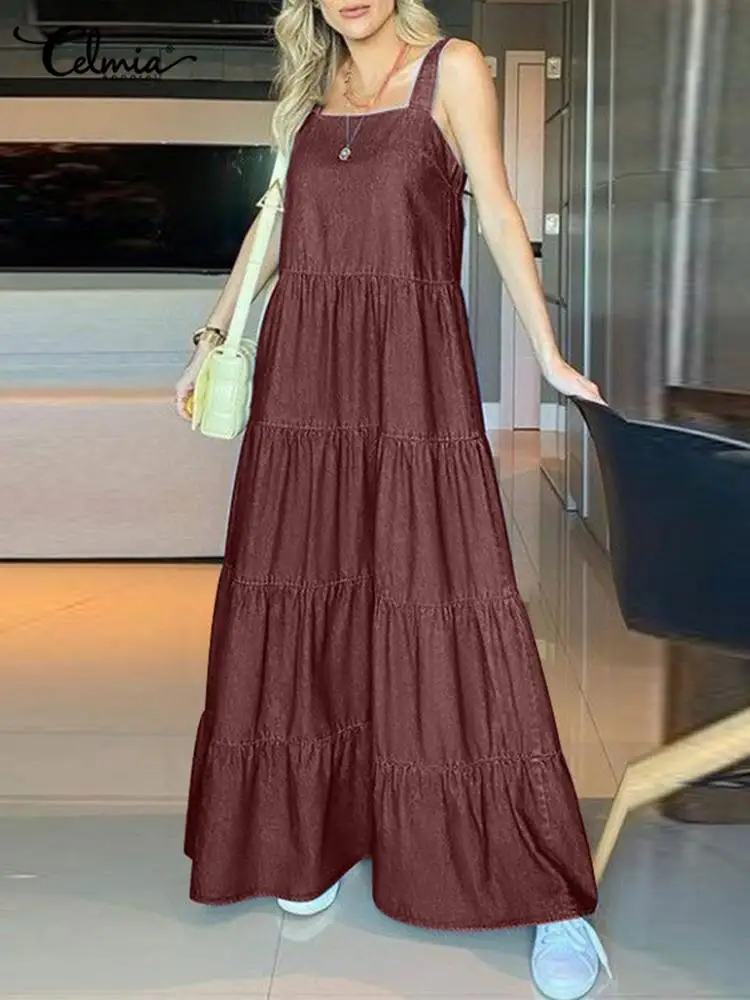 Celmia Sexy Sleeveless Strap Maxi Dress Women Multilayer Stitching Long Sundress Fashion Denmin Solid Robes Holiday Summer Dress
Celmia Sexy Sleeveless Strap Maxi Dress Women Multilayer Stitching Long Sundress Fashion Denmin Solid Robes Holiday Summer Dress