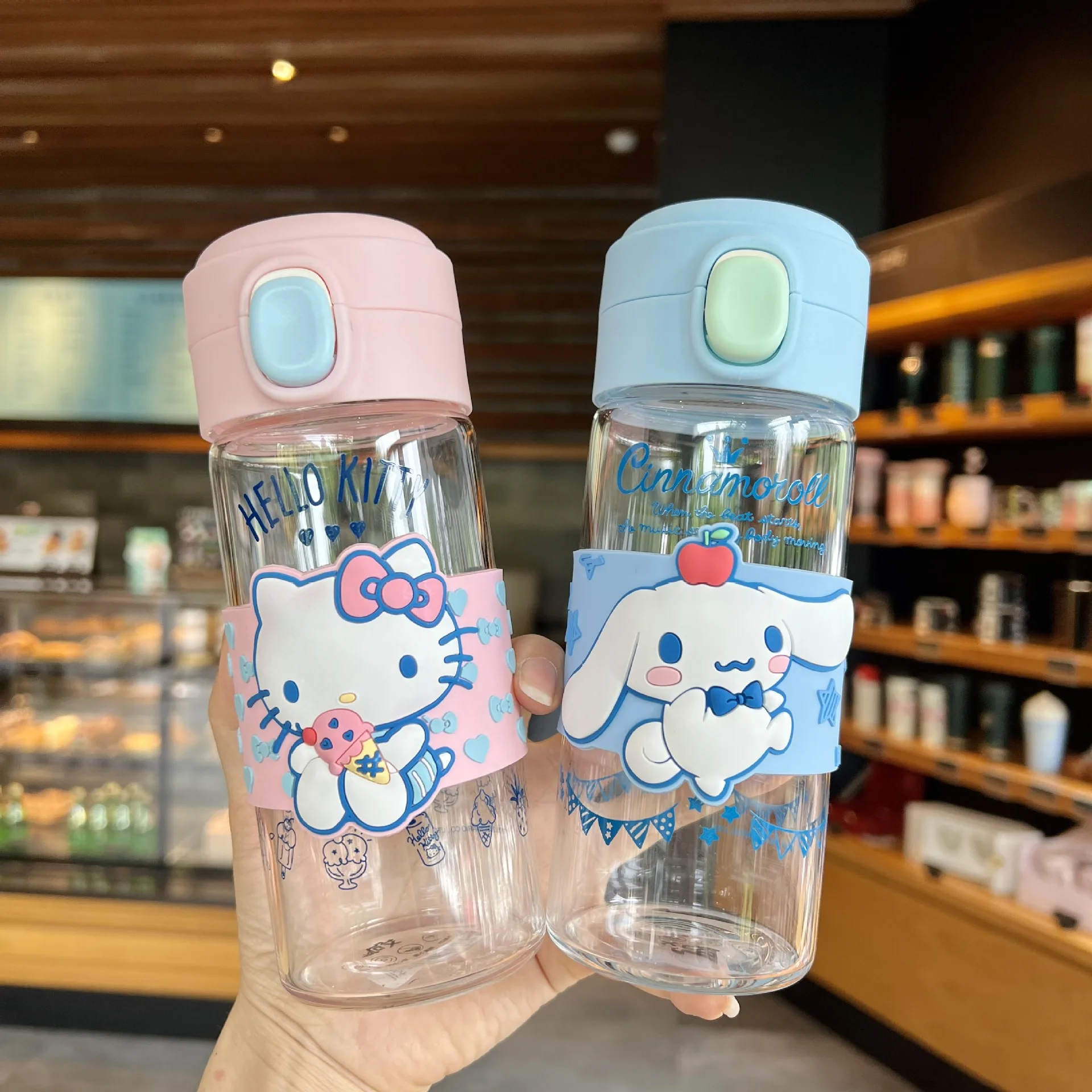

380ML Sanrioed Hello Kitty My Melody Cinnamoroll glass cup Mini portable cup high temperature resistance gift for children