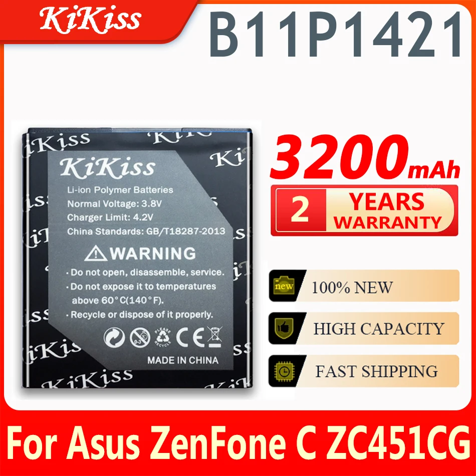 

KiKiss 3200mAh B11P1421 Battery For Asus ZenFone C ZC451CG Z007 Phone Latest Production High Quality Spare Battery ACCU