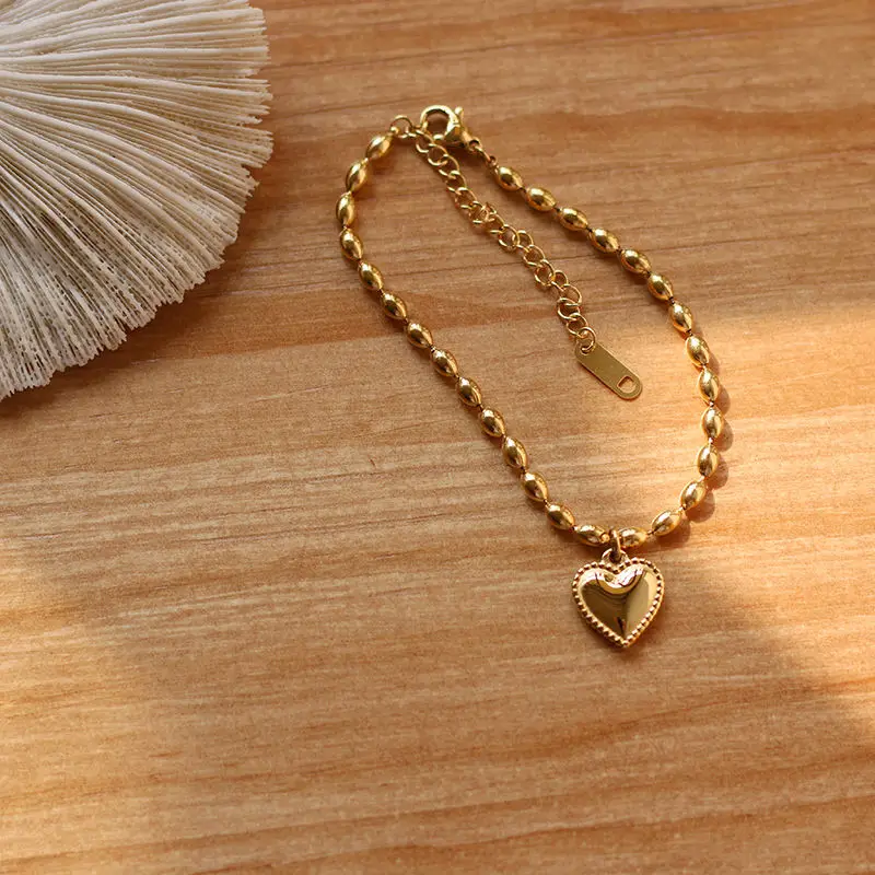 New Trendy 18K Gold Plated Stainless Steel Beads Chain Charm Heart Pendant Bracelet For Women
New Trendy 18K Gold Plated Stainless Steel Beads Chain Charm Heart Pendant Bracelet For Women