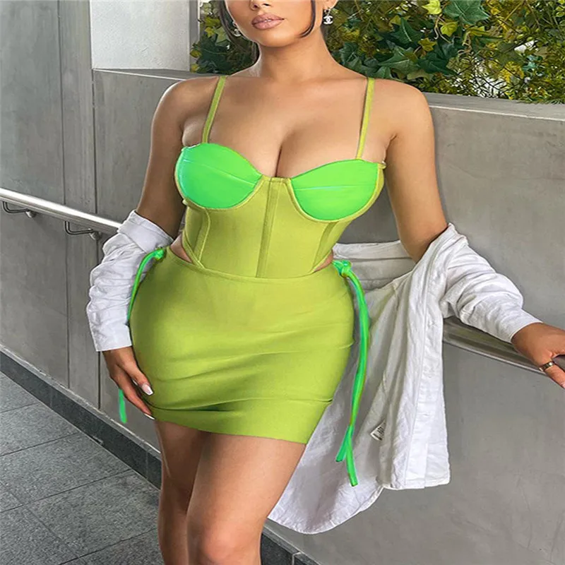 Women Sexy Skirt Set Spaghetti Straps Patchwork Bodysuit with Lacing Bodycon Skirt for Party Club Female Summer Outfit
Women Sexy Skirt Set Spaghetti Straps Patchwork Bodysuit with Lacing Bodycon Skirt for Party Club Female Summer Outfit