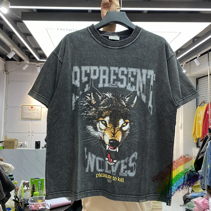 Vintage Represent T-shirt Men Women Best Quality Wolf Head Alphabet Print Represent Tee Washed Short Sleeve
Vintage Represent T-shirt Men Women Best Quality Wolf Head Alphabet Print Represent Tee Washed Short Sleeve
