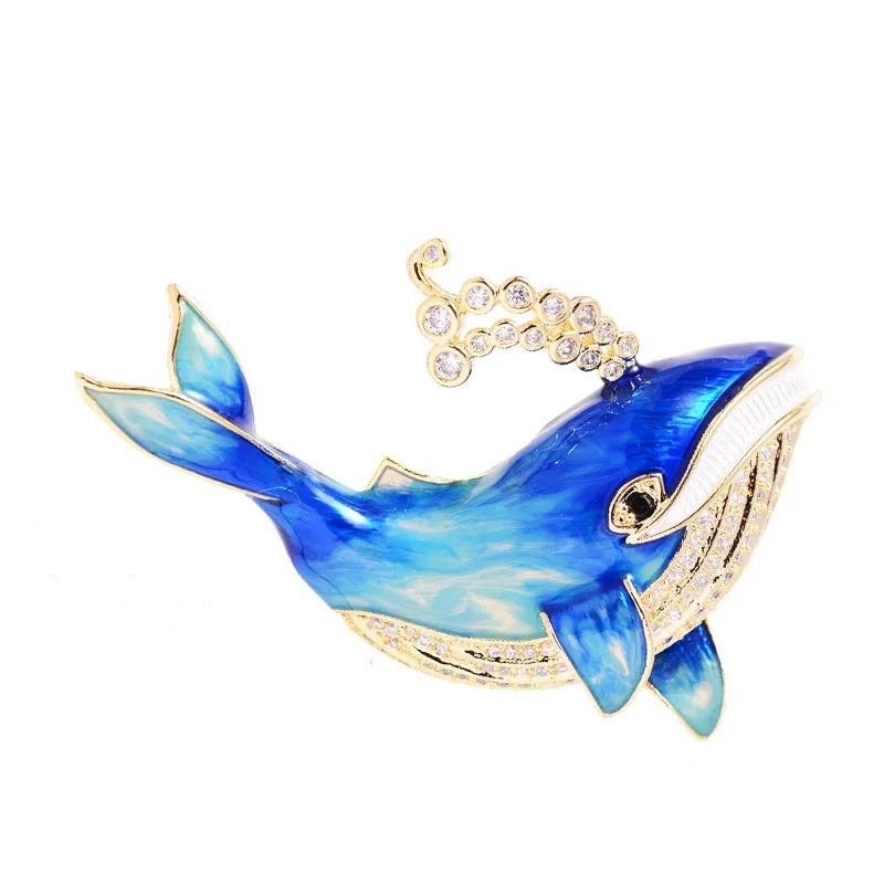 

New Metal Enamel Whale Brooches for Women Rhinestone Dolphin Sea Fish Brooch Pins Gifts Banquet Clothes Pin And Scarf Clip Jewel