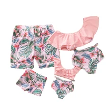 Family Matching Swimwear Two Pieces Bikini Set Newest Printed Ruffles Mom Daddy Baby Girl Boy Bathing Suits