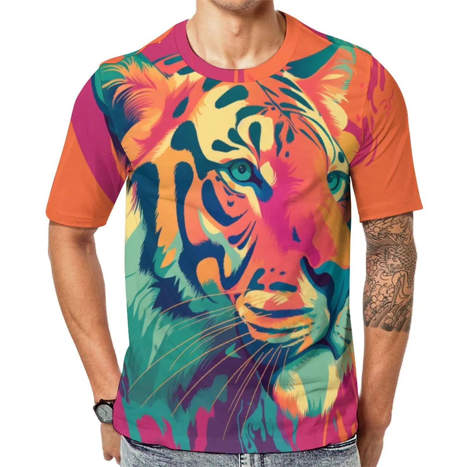 

Tiger T Shirt Album Cover Art Minimal Hippie T-Shirts Male Casual Tshirt Summer Short-Sleeved Graphic Clothes Big Size 5XL 6XL