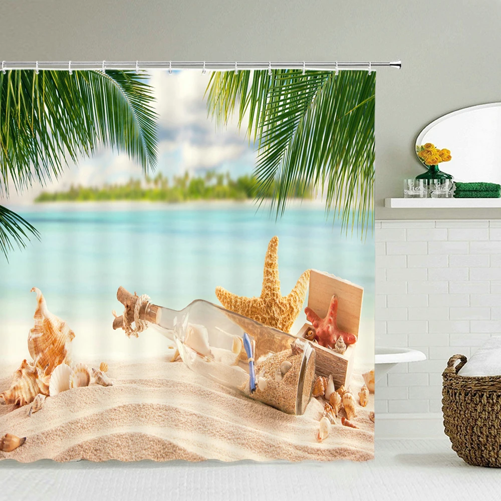 Tropical Ocean Beach Shower Curtain Palm Tree Starfish Shell Surfboard Summer Seaside Fabric Bathroom Bath Curtains with Hooks
Tropical Ocean Beach Shower Curtain Palm Tree Starfish Shell Surfboard Summer Seaside Fabric Bathroom Bath Curtains with Hooks