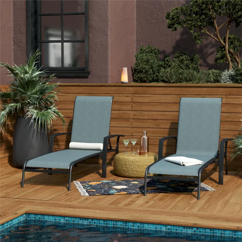 Cosco Outdoor Adjustable Aluminum Chaise Lounge Patio Furniture Set, 2-Pack, Black and Blue
Cosco Outdoor Adjustable Aluminum Chaise Lounge Patio Furniture Set, 2-Pack, Black and Blue