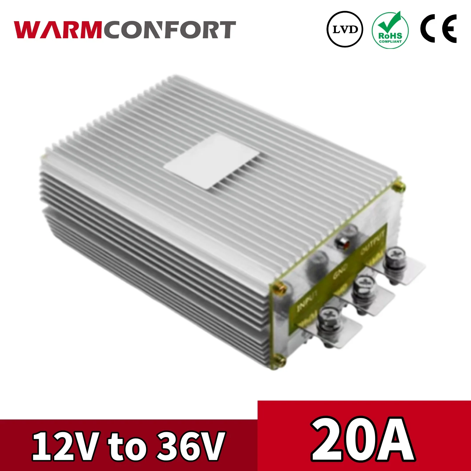 

Warmconfort 12V to 36V 20A 720W DC-DC Step-up Power Converter Regulator 288W Car Laptop Power Supply CE RoHS