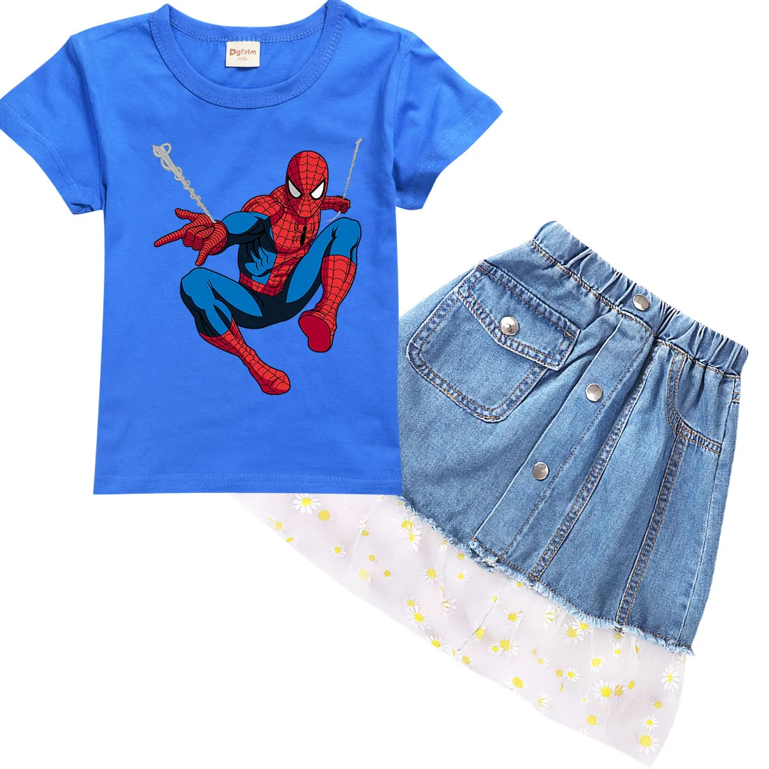 2022 New SpiderMan Summer Cartoon Printing Girls Casual Cute Cotton Round Neck Short Sleeves + Denim Skirt 2-15 Years Old
2022 New SpiderMan Summer Cartoon Printing Girls Casual Cute Cotton Round Neck Short Sleeves + Denim Skirt 2-15 Years Old