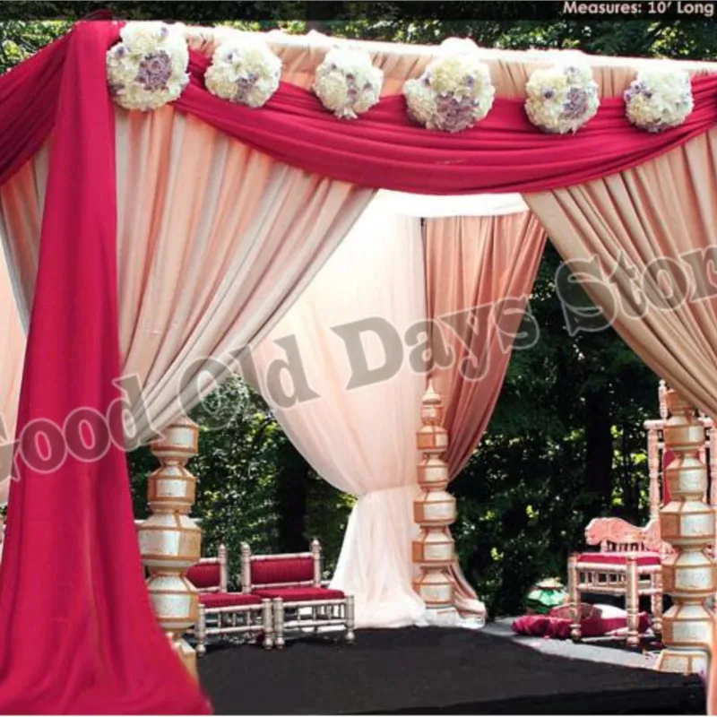 

3M X 3M X 3M Red With Champagne Wedding Pavillion With Stainless Steel Pipe Stand Square Canopy Drapes Wedding Stage Decoration