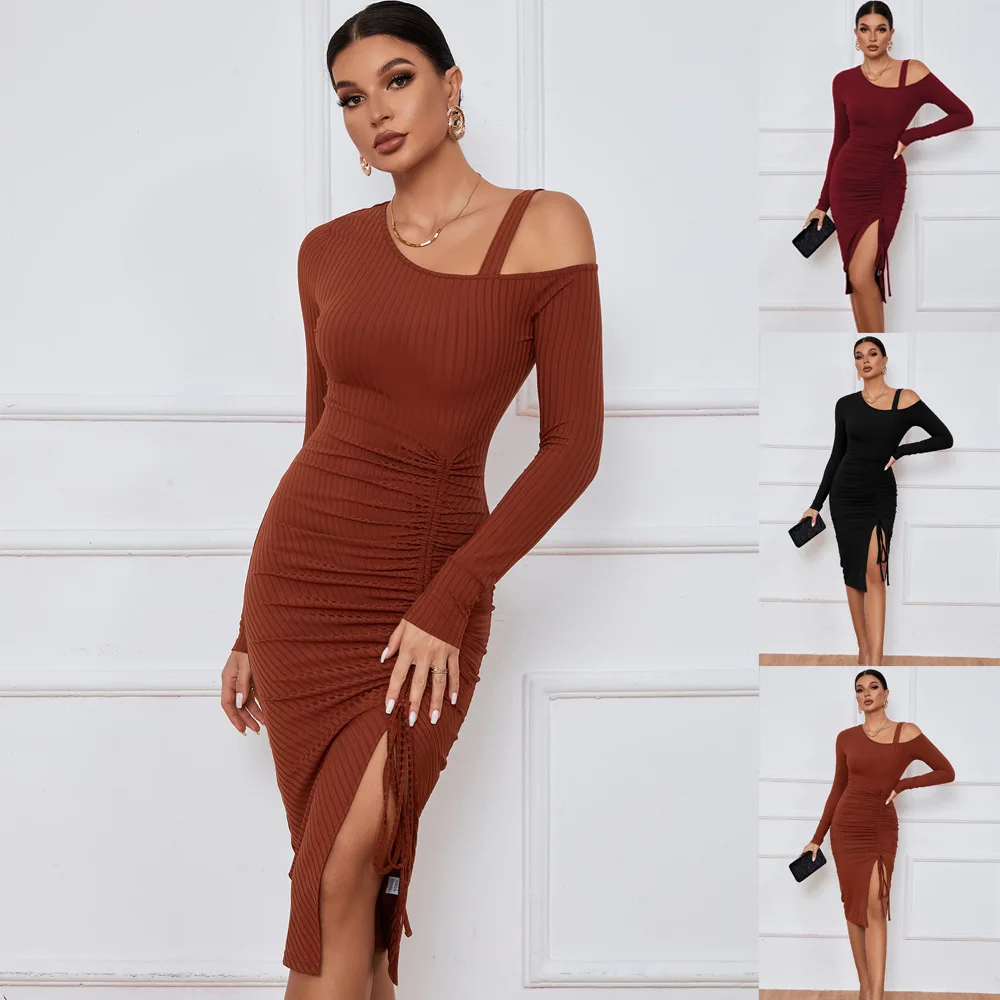 2022 Women's Waist Drawstring Split Off Shoulder Autumn and Winter Bag Hip Long Sleeve Dress
2022 Women's Waist Drawstring Split Off Shoulder Autumn and Winter Bag Hip Long Sleeve Dress