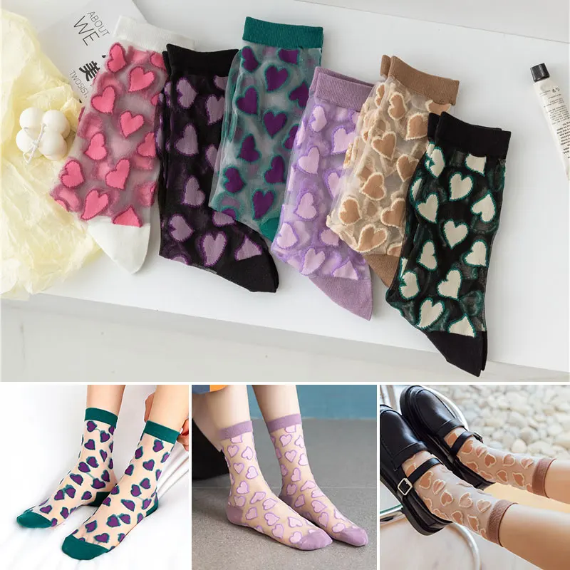 Summer Transparent Crystal Silk Socks Japanese Style Heart Print Cute Glass Silk Socks Ultra-thin Harajuku Woman Socks
Summer Transparent Crystal Silk Socks Japanese Style Heart Print Cute Glass Silk Socks Ultra-thin Harajuku Woman Socks