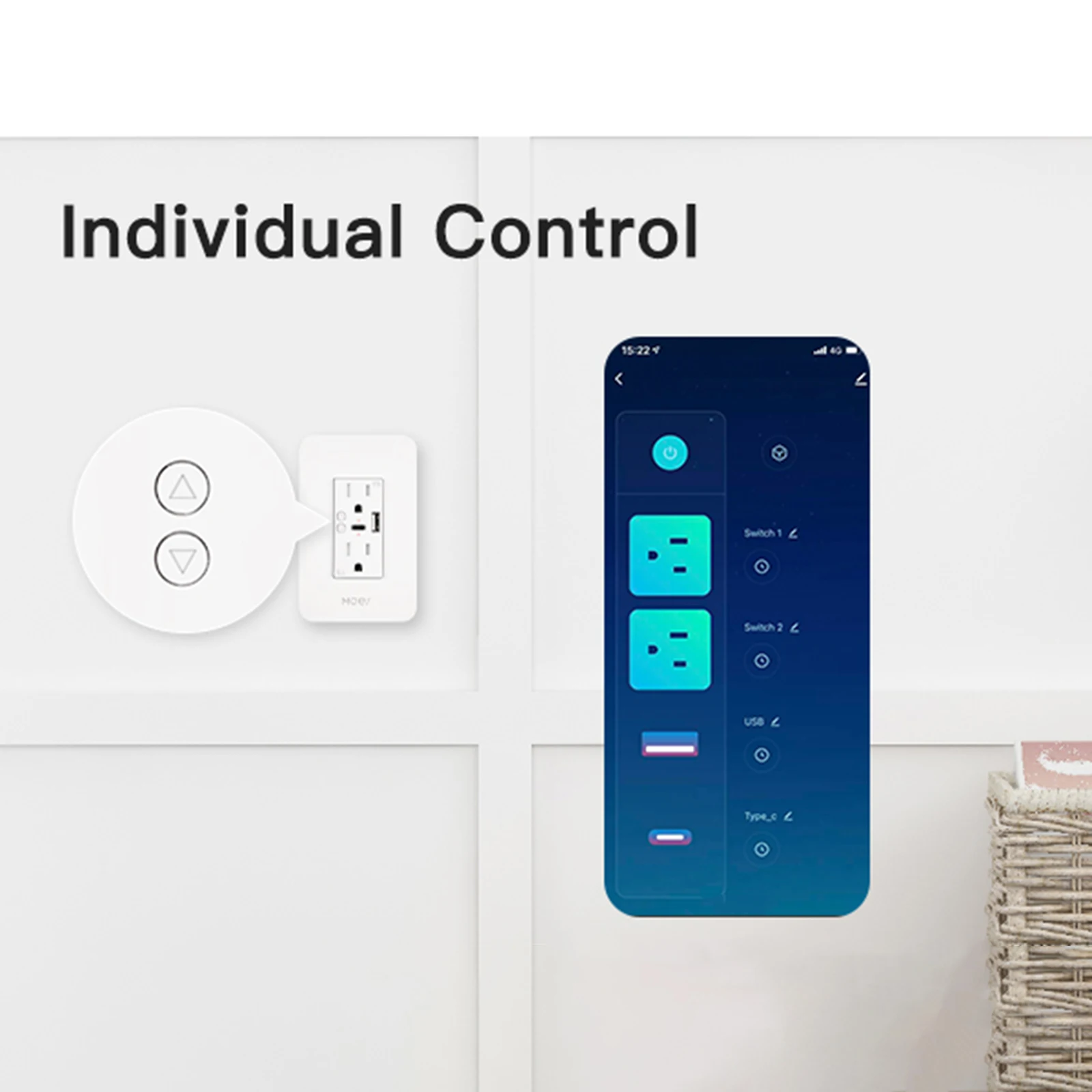 Wi-Fi контролируемая настенная розетка с управлением через приложение, два USB-порта для зарядки, беспроводной пульт дистанционного управления, память отключения питания
Wi-Fi контролируемая настенная розетка с управлением через приложение, два USB-порта для зарядки, беспроводной пульт дистанционного управления, память отключения питания