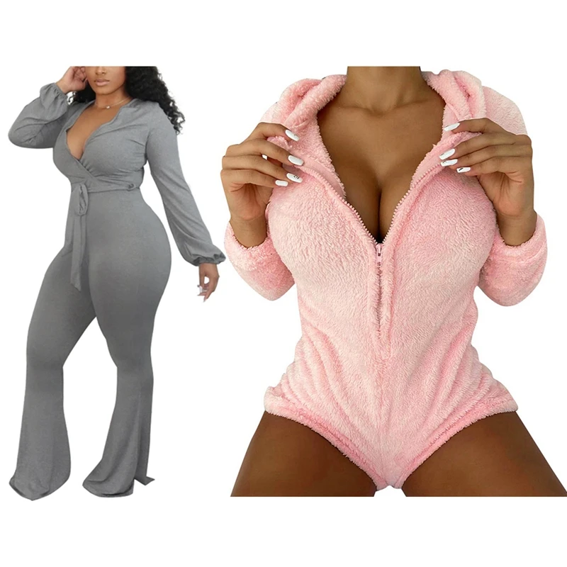 1X Woman Deep V-Neck Long Sleeve High Waist Jumpsuits S Gray & 1X Sexy Hooded Casual Zipper Shorts Long Sleeve Pink L
1X Woman Deep V-Neck Long Sleeve High Waist Jumpsuits S Gray & 1X Sexy Hooded Casual Zipper Shorts Long Sleeve Pink L