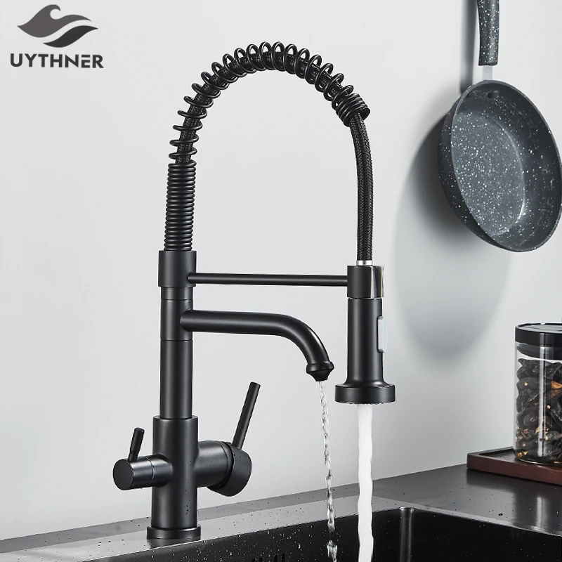 

Kitchen Water Filter Faucet Dual Spout Filter Drinking Water Mixer Tap Rotation Water Purification Feature Taps Kitchen Faucets