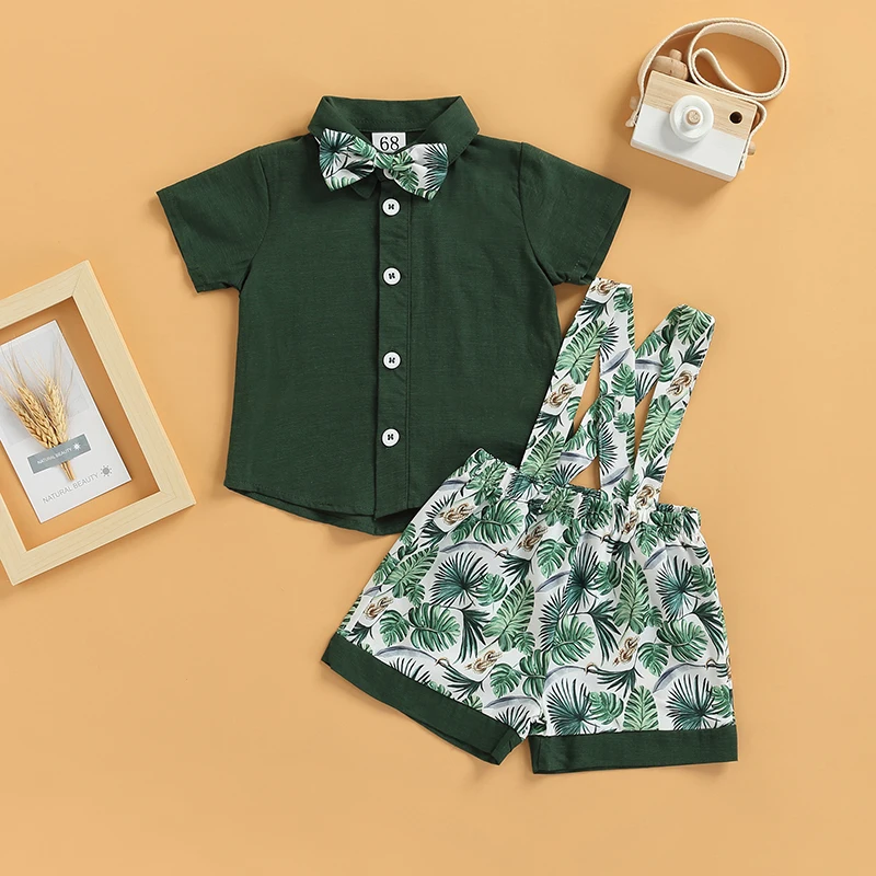 0-18 Months Newborn Boys 2-piece Outfits, Short Sleeve Turn-down Collar Bow Tie Decor Shirt + Leaf Printed Short Pants
0-18 Months Newborn Boys 2-piece Outfits, Short Sleeve Turn-down Collar Bow Tie Decor Shirt + Leaf Printed Short Pants