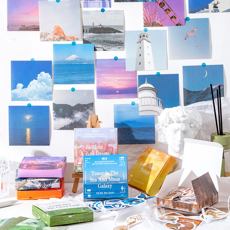 100pcs/box Ins Scrapbook Journal Material Paper Sticker Material Paper Light Shadow Collection Box Series Literature Memo Pad
100pcs/box Ins Scrapbook Journal Material Paper Sticker Material Paper Light Shadow Collection Box Series Literature Memo Pad