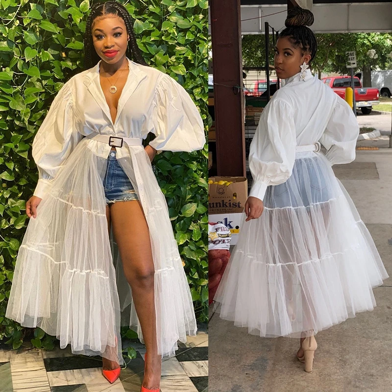 Puff Sleeve Patchwork Mesh Autumn Dress Casual Party Dress Plus Size White Long Shirt Dress Women Clothing Korean Streetwear
Puff Sleeve Patchwork Mesh Autumn Dress Casual Party Dress Plus Size White Long Shirt Dress Women Clothing Korean Streetwear
