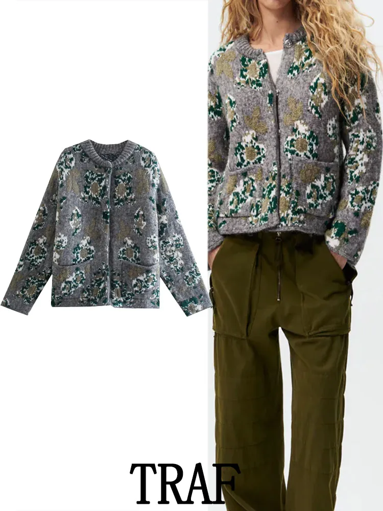 TRAF 2023 Woman FlowerJacquard Knitted Cardigan Autumn Fashion Knitted Single Breasted Sweater Casual Cardigans Loose Top
TRAF 2023 Woman FlowerJacquard Knitted Cardigan Autumn Fashion Knitted Single Breasted Sweater Casual Cardigans Loose Top