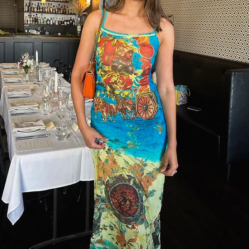 Летнее женское платье с винтажным принтом, пикантное платье без бретелек с открытыми плечами, повседневные свободные пляжные длинные платья с высокой талией, одежда 
Летнее женское платье с винтажным принтом, пикантное платье без бретелек с открытыми плечами, повседневные свободные пляжные длинные платья с высокой талией, одежда