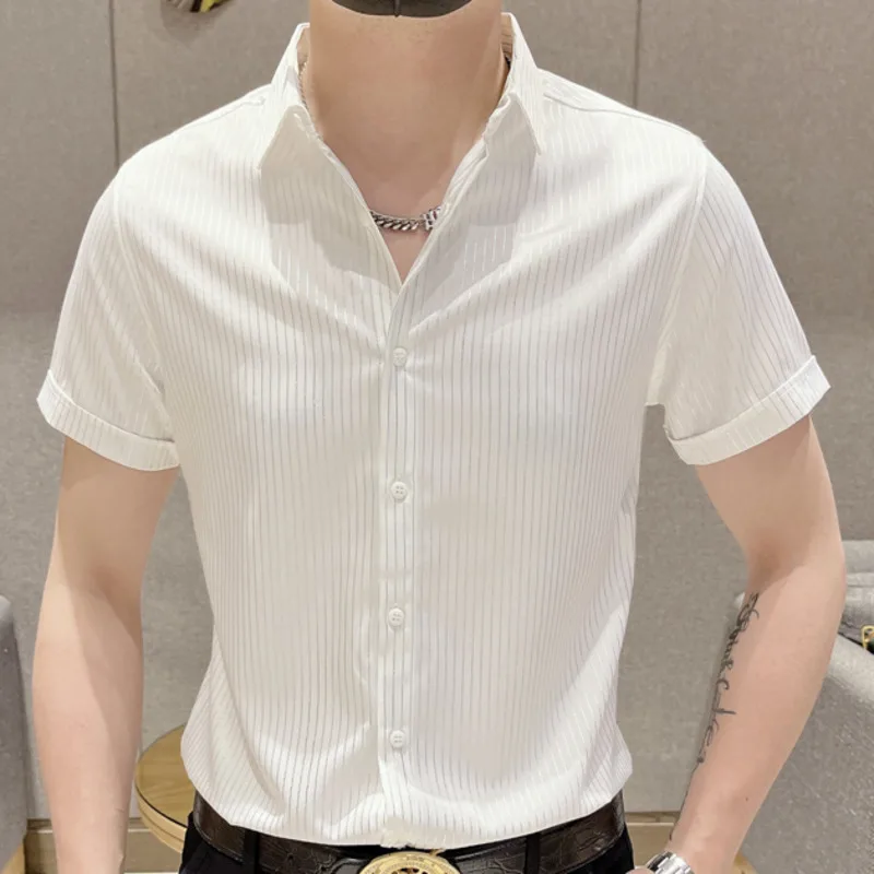 Contrasting Stripes Shirts For Men 2023 Summer Short Sleeve Slim Shirt Male Business Formal Dress Shirts Social Tuxedo Blouse
Contrasting Stripes Shirts For Men 2023 Summer Short Sleeve Slim Shirt Male Business Formal Dress Shirts Social Tuxedo Blouse