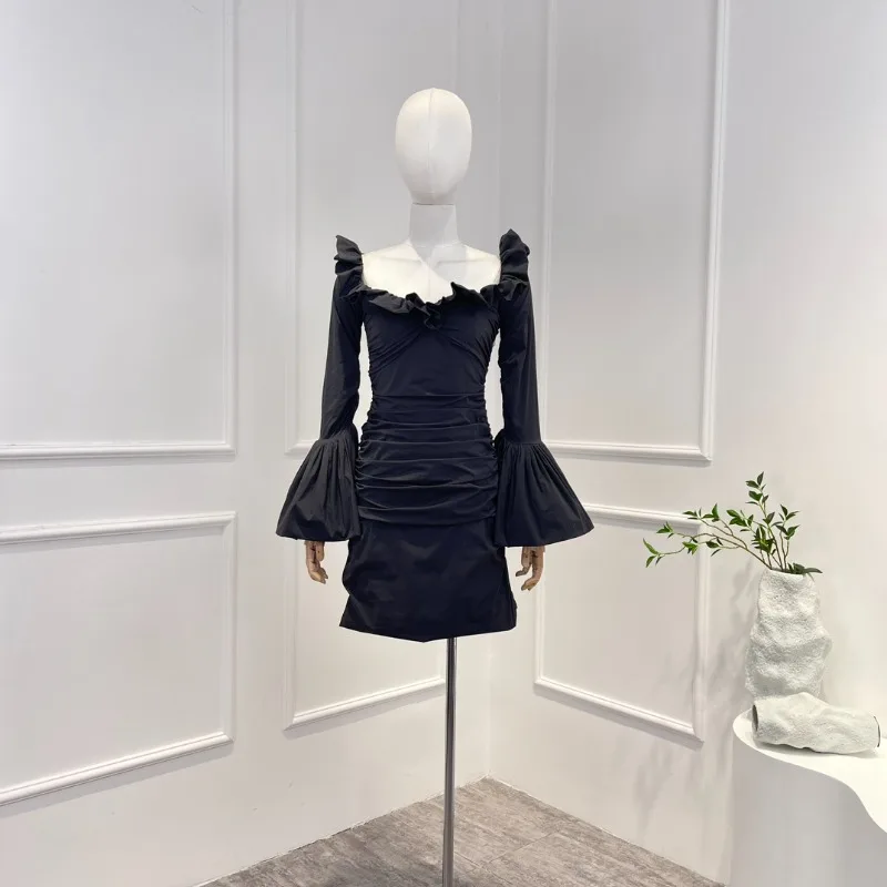 Solid White 2023 New Fasion Collection High Quality Ruffles Folds Lady Slim Fit Long Sleeve Woman Balck Mini Dress
Solid White 2023 New Fasion Collection High Quality Ruffles Folds Lady Slim Fit Long Sleeve Woman Balck Mini Dress