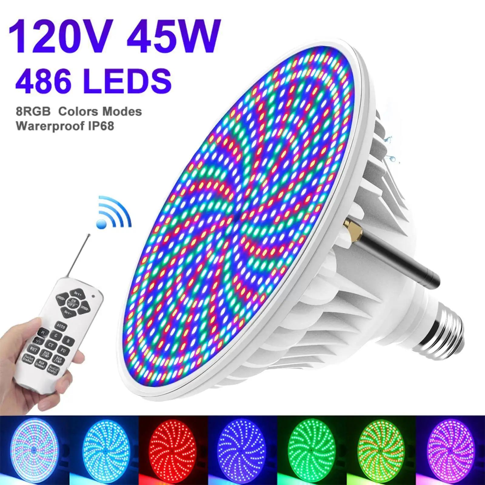 7 RGB Colors Outdoor Swimming Pool Lights 120V 486 LEDS Underwater Lights Light Waterproof Q2J5
7 RGB Colors Outdoor Swimming Pool Lights 120V 486 LEDS Underwater Lights Light Waterproof Q2J5